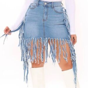 FashionNova Denim Skirt with Fringe (Never Worn)